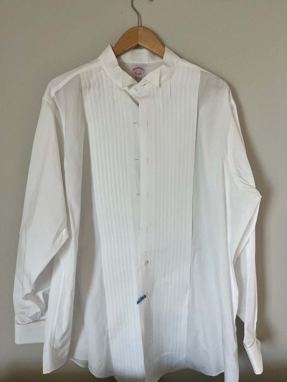 Brooks Brothers, Tuxedo Shirt 17.5-35 White Pleated (missing buttons)